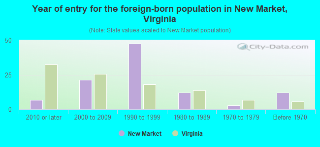 Year of entry for the foreign-born population in New Market, Virginia