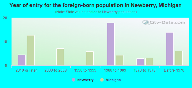 Year of entry for the foreign-born population in Newberry, Michigan