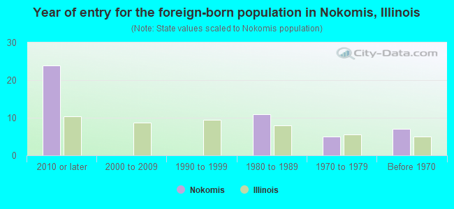 Year of entry for the foreign-born population in Nokomis, Illinois