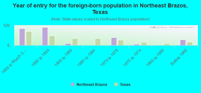 Year of entry for the foreign-born population in Northeast Brazos, Texas