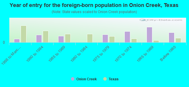 Year of entry for the foreign-born population in Onion Creek, Texas