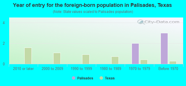 Year of entry for the foreign-born population in Palisades, Texas