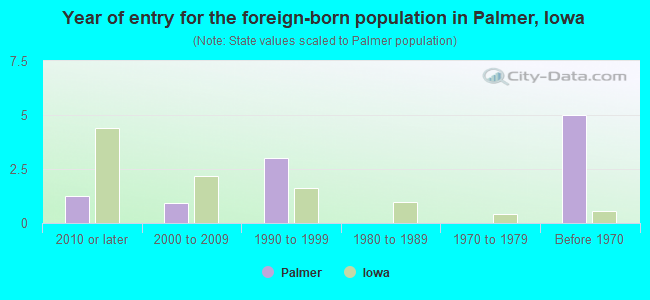 Year of entry for the foreign-born population in Palmer, Iowa