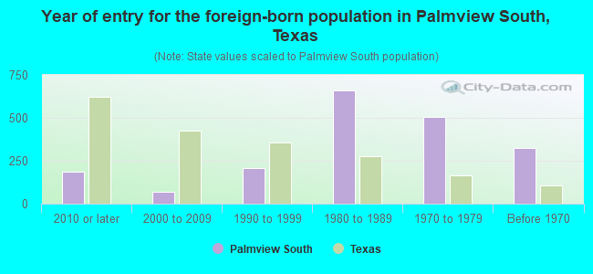 Year of entry for the foreign-born population in Palmview South, Texas