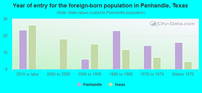 Year of entry for the foreign-born population in Panhandle, Texas
