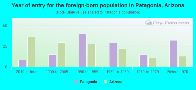 Year of entry for the foreign-born population in Patagonia, Arizona