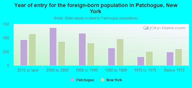 Year of entry for the foreign-born population in Patchogue, New York