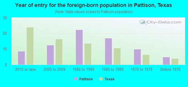 Year of entry for the foreign-born population in Pattison, Texas