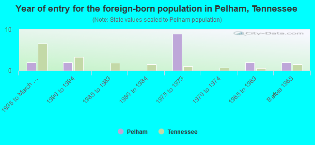 Year of entry for the foreign-born population in Pelham, Tennessee