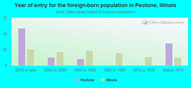 Year of entry for the foreign-born population in Peotone, Illinois