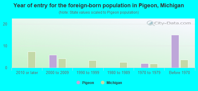 Year of entry for the foreign-born population in Pigeon, Michigan