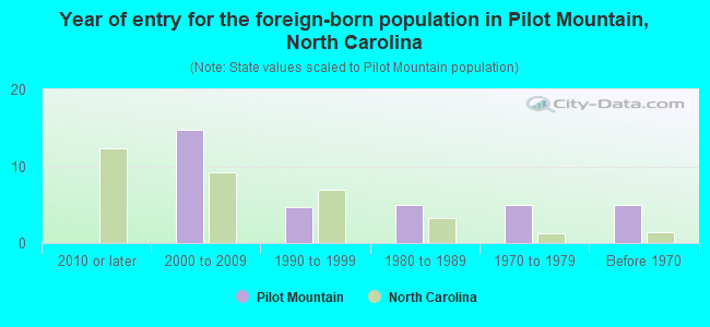 Year of entry for the foreign-born population in Pilot Mountain, North Carolina