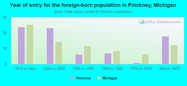 Year of entry for the foreign-born population in Pinckney, Michigan