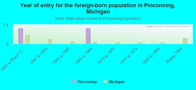 Year of entry for the foreign-born population in Pinconning, Michigan