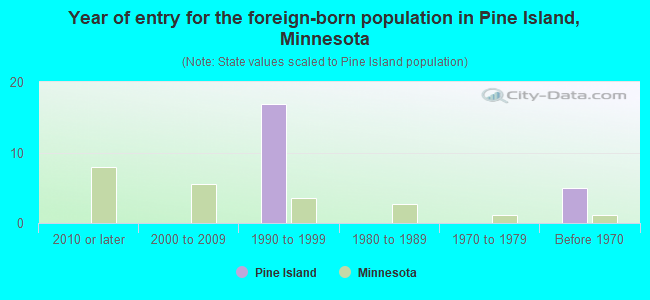 Year of entry for the foreign-born population in Pine Island, Minnesota