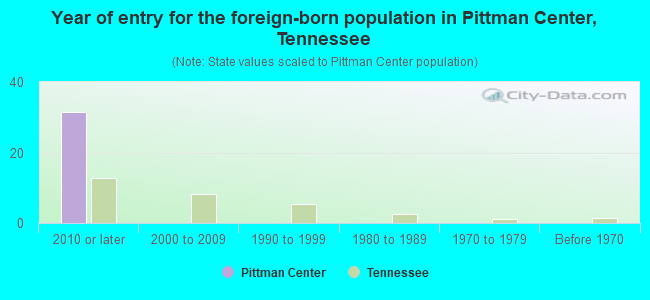 Year of entry for the foreign-born population in Pittman Center, Tennessee