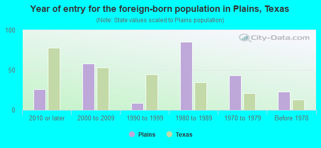 Year of entry for the foreign-born population in Plains, Texas