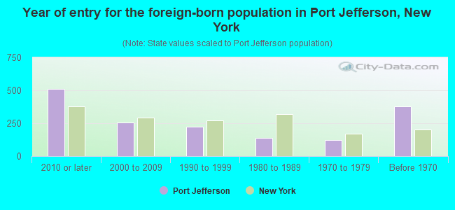 Year of entry for the foreign-born population in Port Jefferson, New York