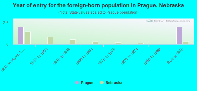 Year of entry for the foreign-born population in Prague, Nebraska