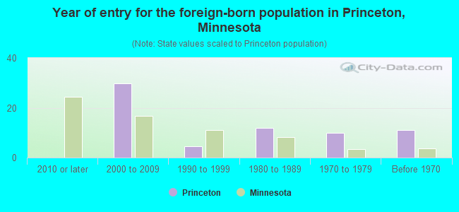Year of entry for the foreign-born population in Princeton, Minnesota