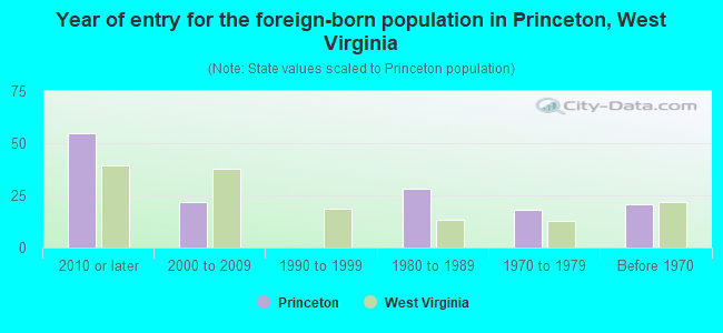 Year of entry for the foreign-born population in Princeton, West Virginia