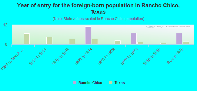 Year of entry for the foreign-born population in Rancho Chico, Texas