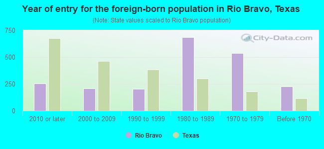Year of entry for the foreign-born population in Rio Bravo, Texas