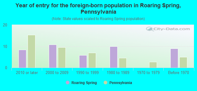 Year of entry for the foreign-born population in Roaring Spring, Pennsylvania
