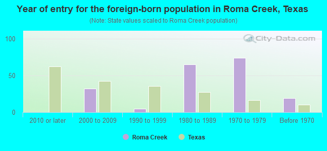 Year of entry for the foreign-born population in Roma Creek, Texas