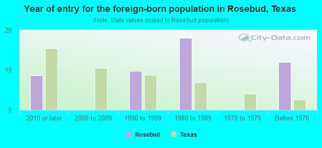 Year of entry for the foreign-born population in Rosebud, Texas