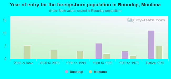 Year of entry for the foreign-born population in Roundup, Montana