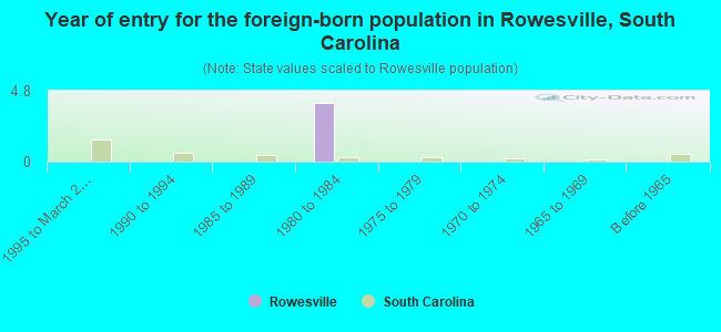 Year of entry for the foreign-born population in Rowesville, South Carolina