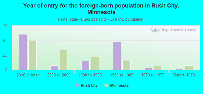 Year of entry for the foreign-born population in Rush City, Minnesota