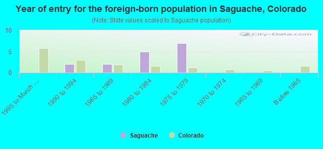 Year of entry for the foreign-born population in Saguache, Colorado