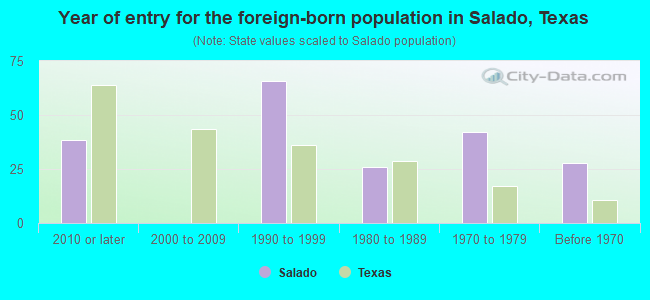 Year of entry for the foreign-born population in Salado, Texas