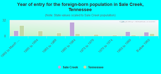 Year of entry for the foreign-born population in Sale Creek, Tennessee