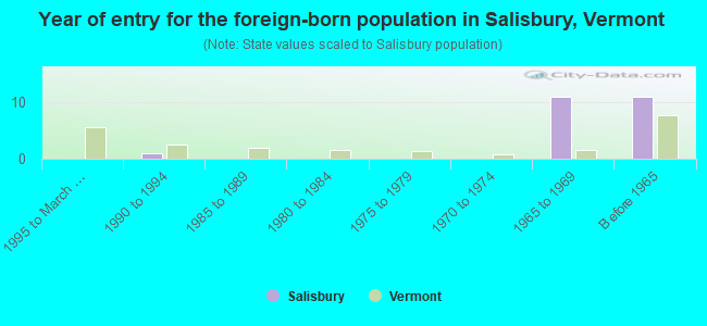 Year of entry for the foreign-born population in Salisbury, Vermont
