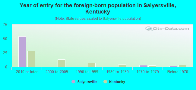 Year of entry for the foreign-born population in Salyersville, Kentucky