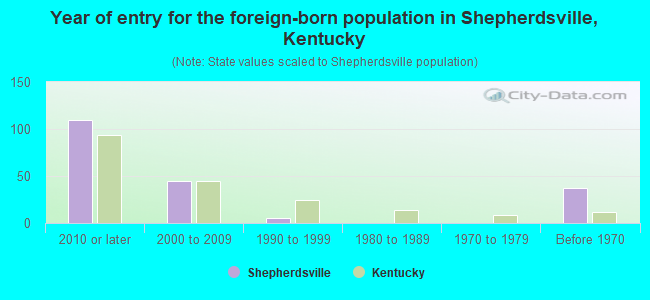 Year of entry for the foreign-born population in Shepherdsville, Kentucky