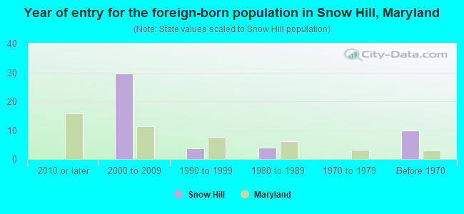 Year of entry for the foreign-born population in Snow Hill, Maryland