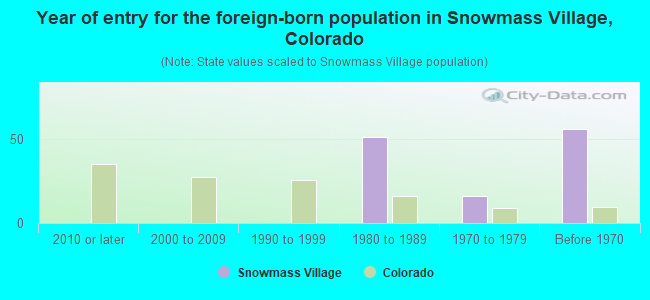 Year of entry for the foreign-born population in Snowmass Village, Colorado