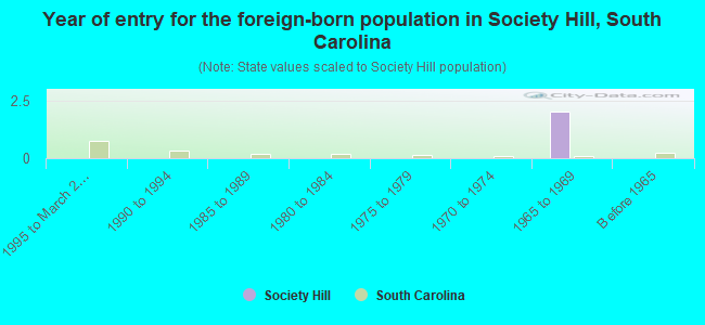 Year of entry for the foreign-born population in Society Hill, South Carolina