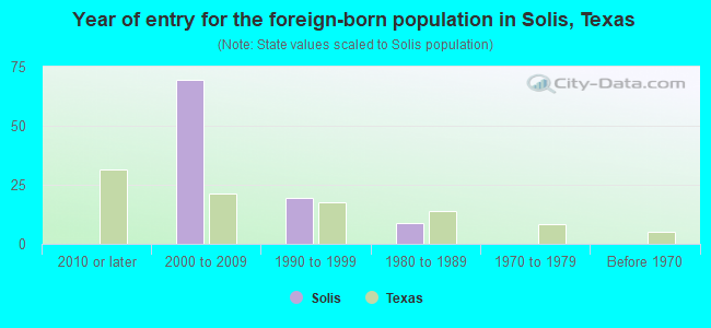 Year of entry for the foreign-born population in Solis, Texas