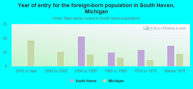 Year of entry for the foreign-born population in South Haven, Michigan