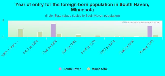 Year of entry for the foreign-born population in South Haven, Minnesota