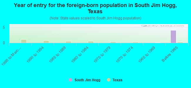 Year of entry for the foreign-born population in South Jim Hogg, Texas