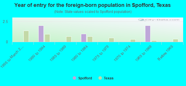 Year of entry for the foreign-born population in Spofford, Texas