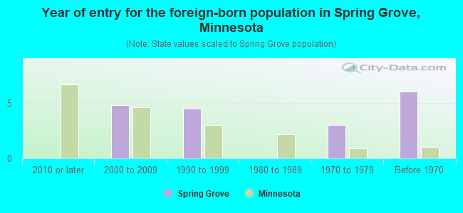Year of entry for the foreign-born population in Spring Grove, Minnesota