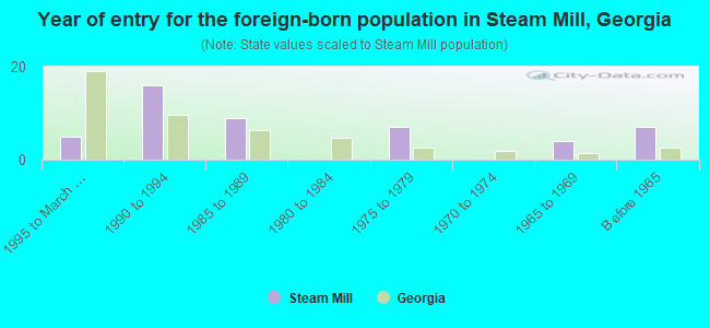 Year of entry for the foreign-born population in Steam Mill, Georgia