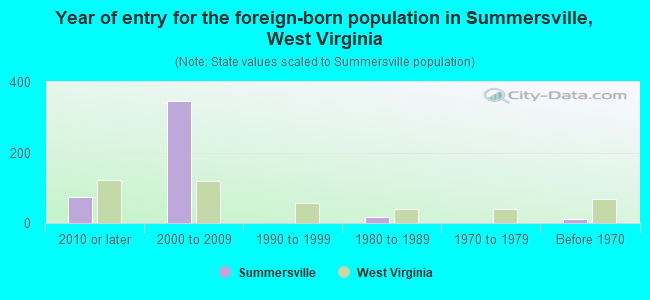 Year of entry for the foreign-born population in Summersville, West Virginia